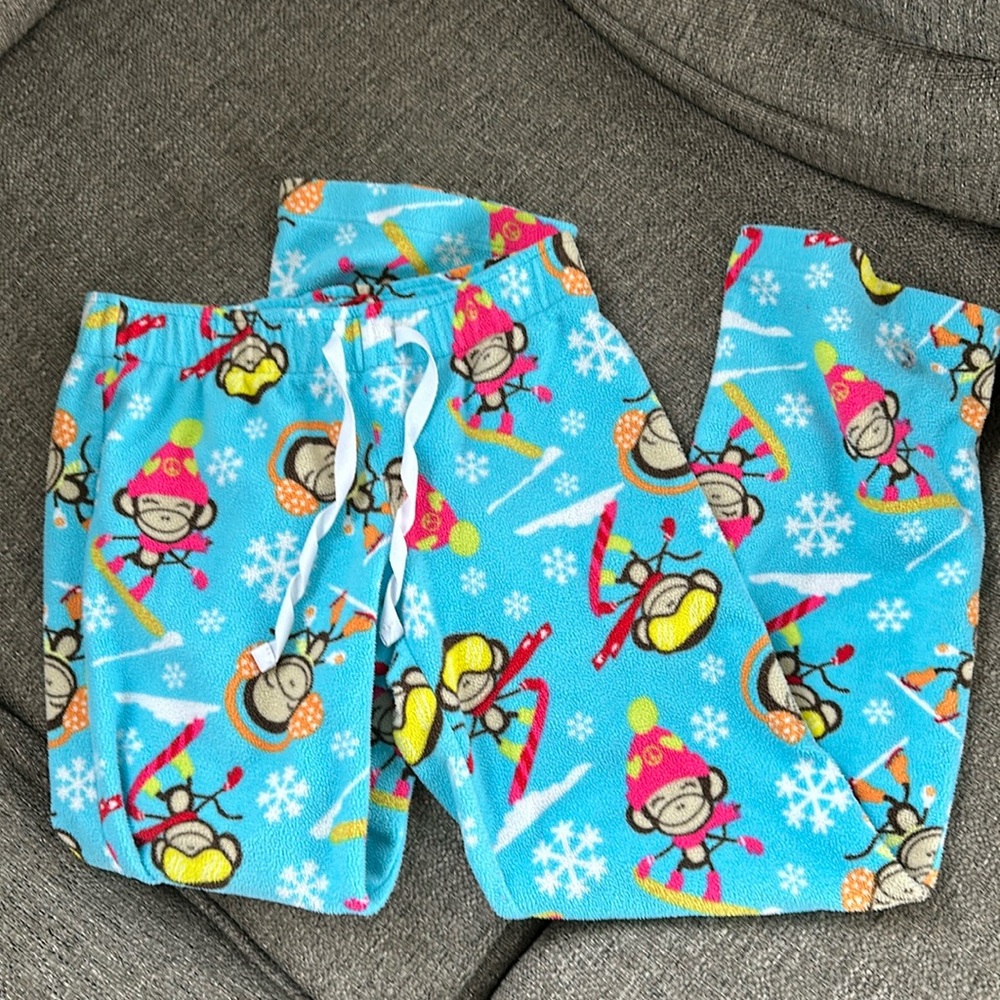 Old Navy Kids Large 10-12 Sock Monkey Fleece Pajama Pants Blue